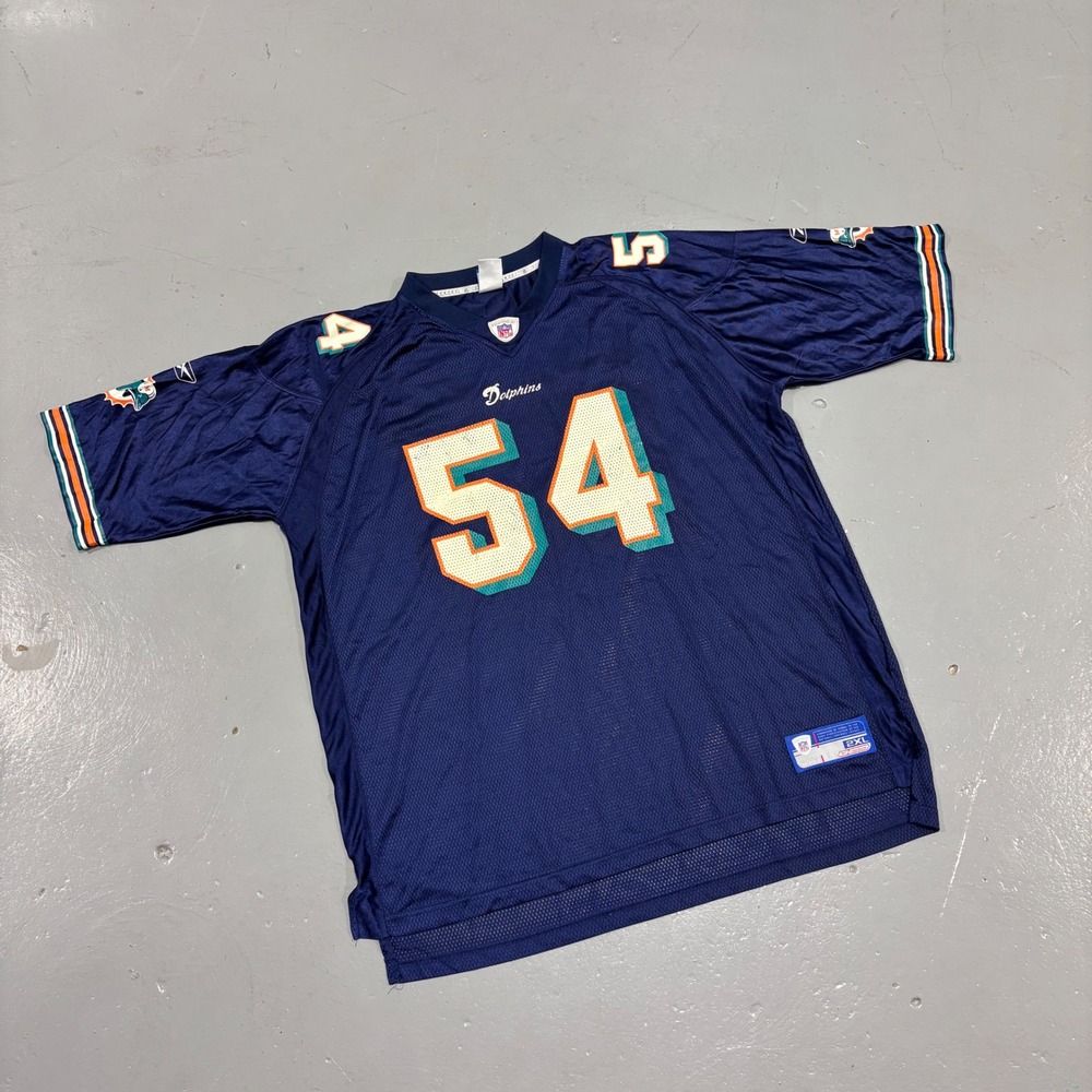 Reebok NFL Miami Dolphins Zach Thomas 54 Jersey Navy Blue Mens 2XL